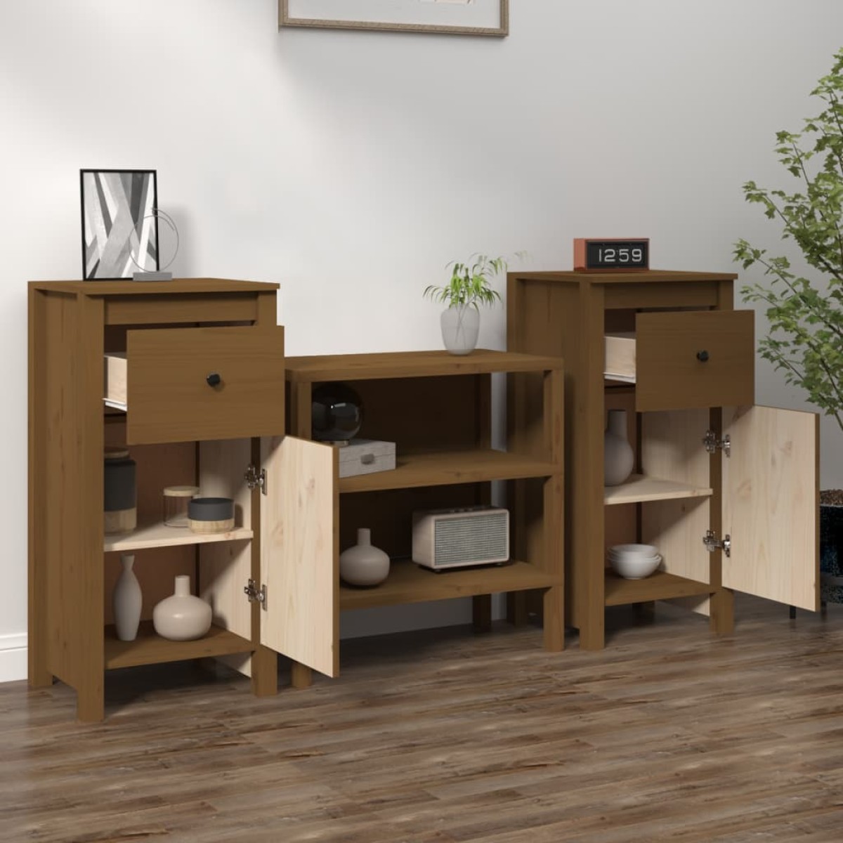vidaXL Συρταριέρες 2 τεμ. Καφέ Μελί 40x35x80 εκ. από Μασίφ Ξύλο Πεύκου