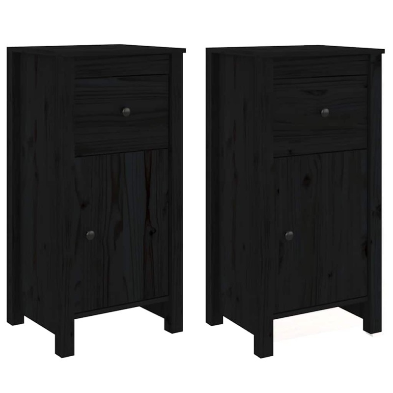 vidaXL Ντουλάπια 2 τεμ. Μαύρα 40x35x80 εκ. από Μασίφ Ξύλο Πεύκου