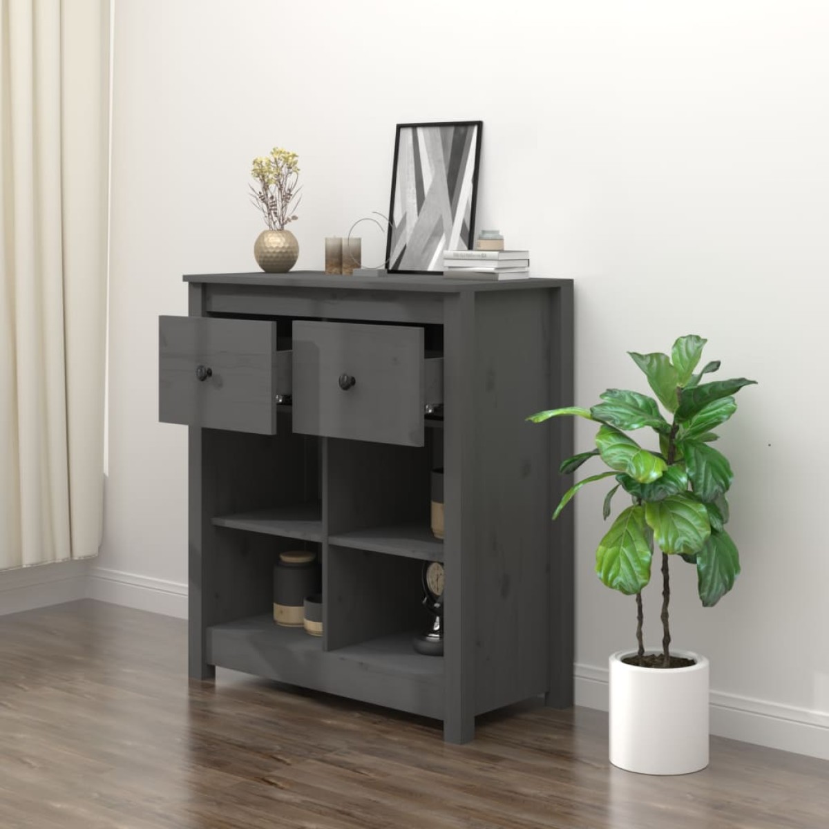vidaXL Συρταριέρα Γκρί 70 x 35 x 80 εκ. από Μασίφ Ξύλο Πεύκου