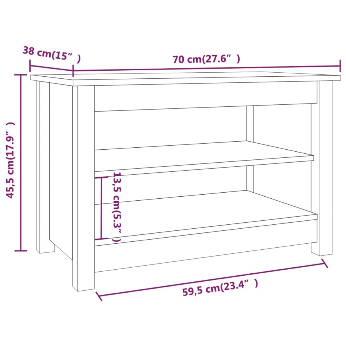 vidaXL Παπουτσοθήκη Μαύρη 70 x 38 x 45,5 εκ. από Μασίφ Ξύλο Πεύκου