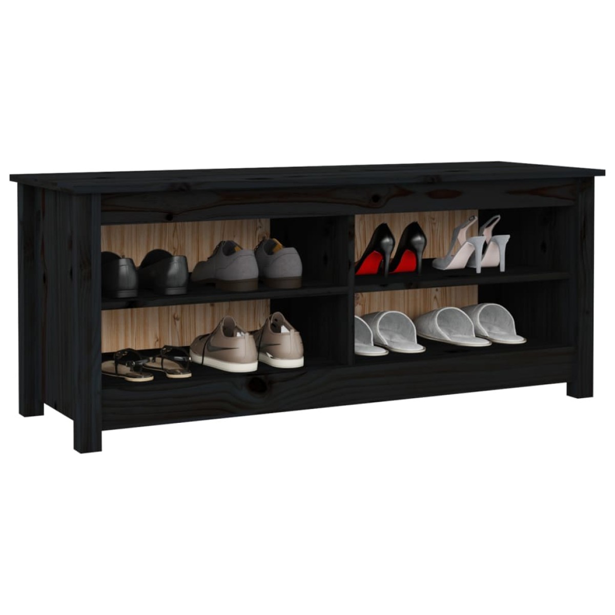 vidaXL Παπουτσοθήκη Μαύρο 110 x 38 x 45,5 εκ. από Μασίφ Ξύλο Πεύκου