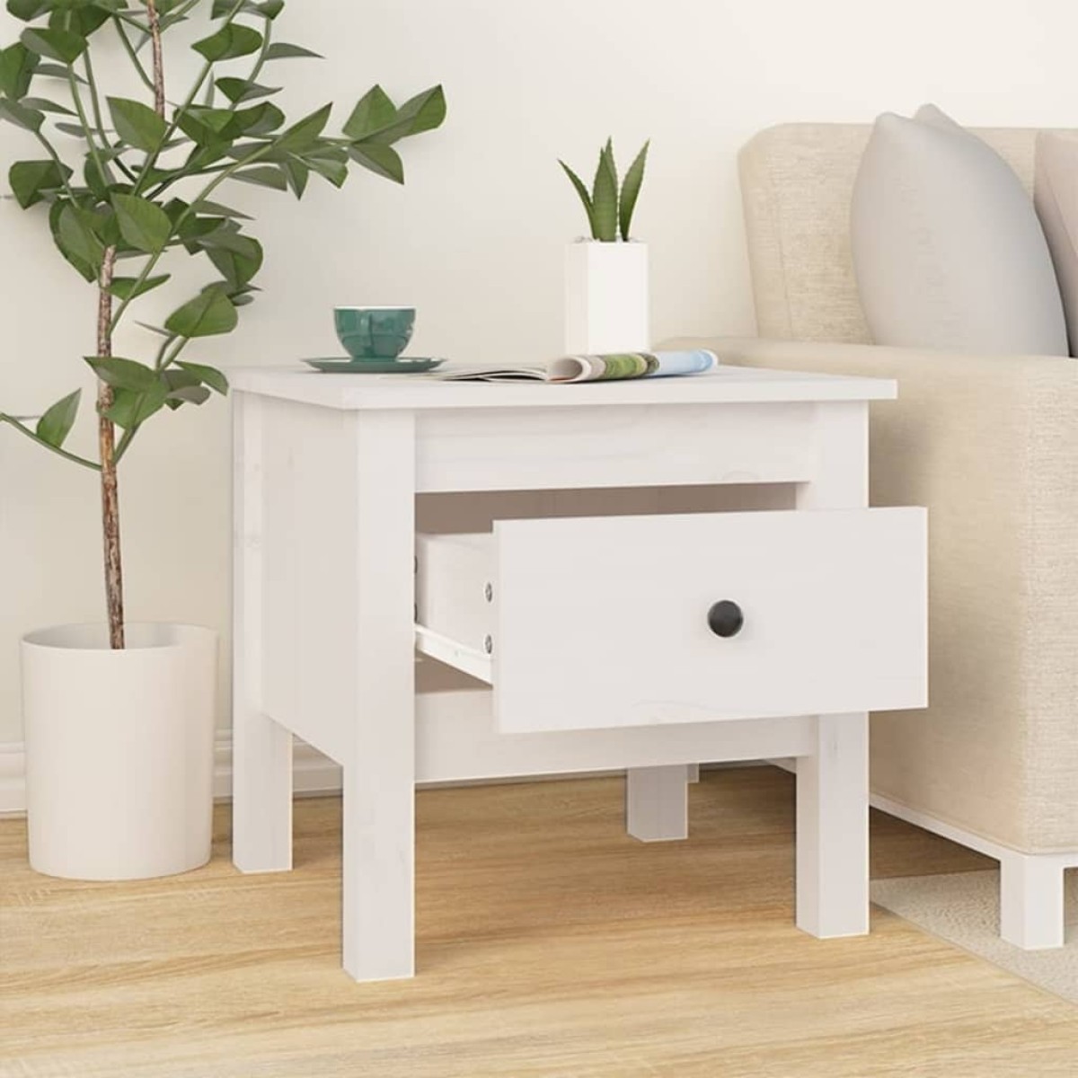 vidaXL Βοηθητικό Τραπέζι Λευκό 40 x 40 x 39 εκ. από Μασίφ Ξύλο Πεύκου