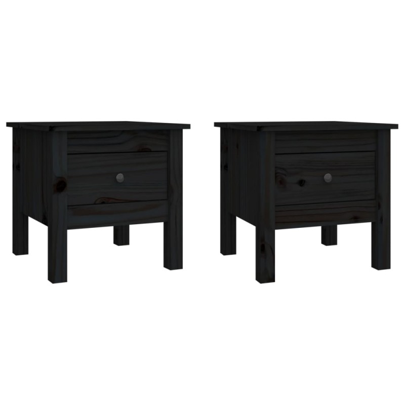 vidaXL Βοηθητικά Τραπέζια 2 τεμ. Μαύρος 40x40x39 εκ. Μασίφ Ξύλο Πεύκου