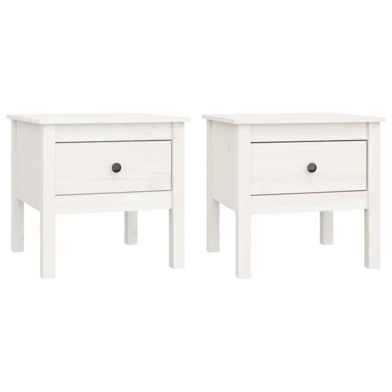 vidaXL Βοηθητικά Τραπέζια 2 τεμ. Λευκά 50x50x49 εκ. Μασίφ Ξύλο Πεύκου
