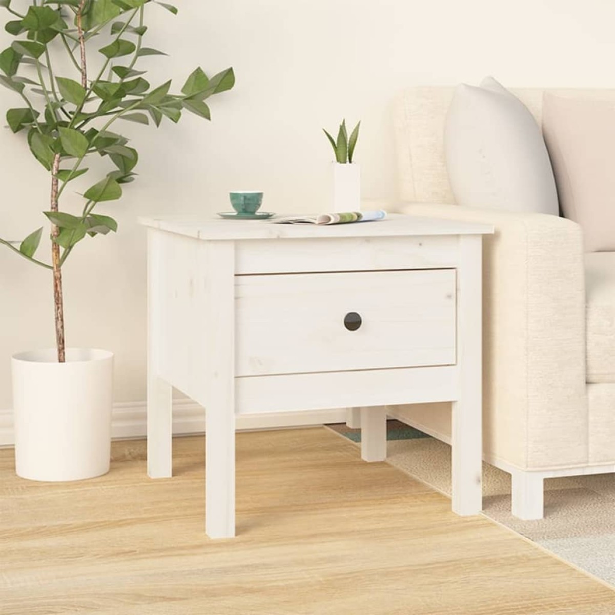 vidaXL Βοηθητικά Τραπέζια 2 τεμ. Λευκά 50x50x49 εκ. Μασίφ Ξύλο Πεύκου