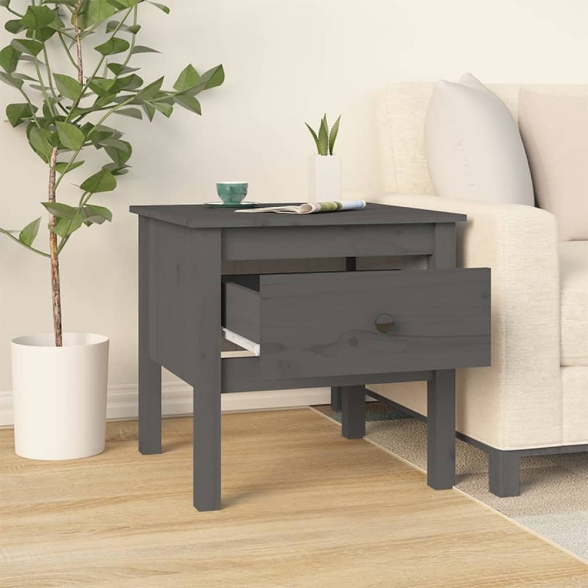 vidaXL Βοηθητικό Τραπέζι Γκρι 50x50x49 εκ. από Μασίφ Ξύλο Πεύκου
