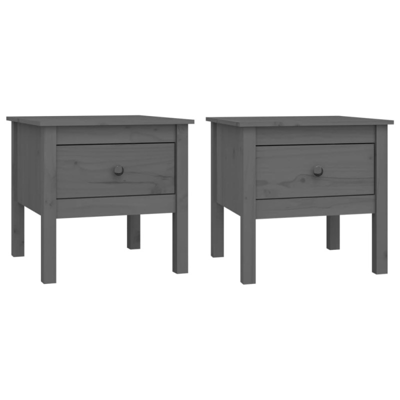 vidaXL Βοηθητικά Τραπέζια 2 τεμ. Γκρί 50x50x49 εκ. Μασίφ Ξύλο Πεύκου