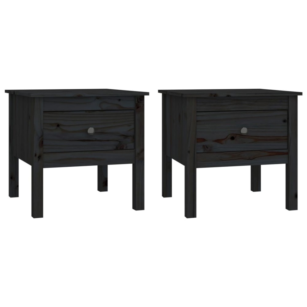 vidaXL Βοηθητικά Τραπέζια 2 τεμ. Μαύρος 50x50x49 εκ. Μασίφ Ξύλο Πεύκου