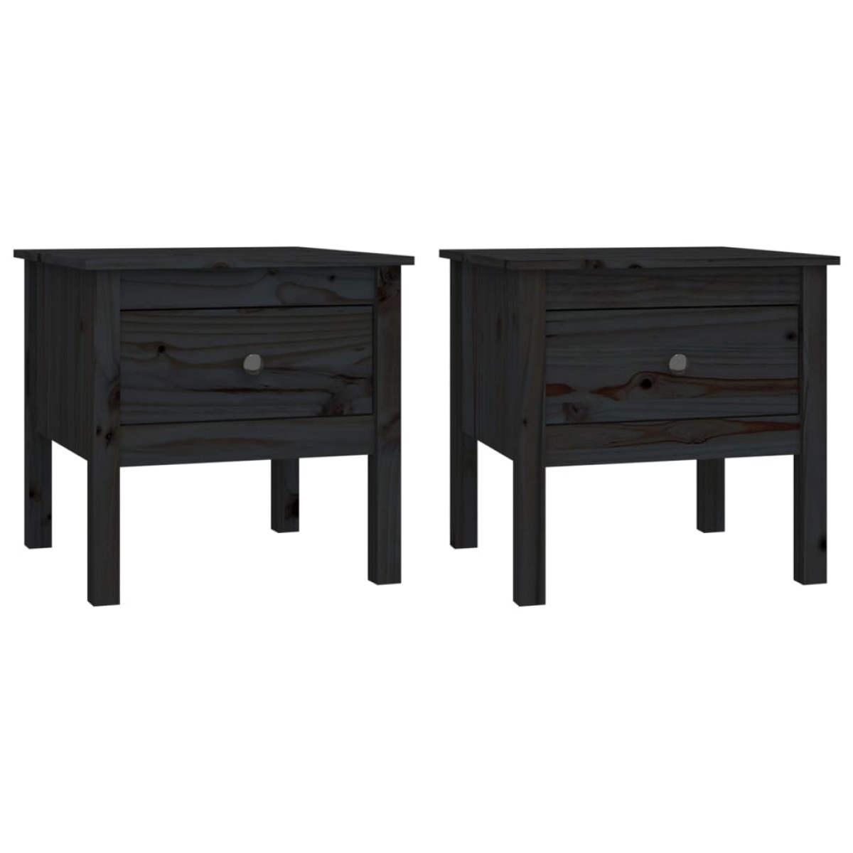 vidaXL Βοηθητικά Τραπέζια 2 τεμ. Μαύρος 50x50x49 εκ. Μασίφ Ξύλο Πεύκου