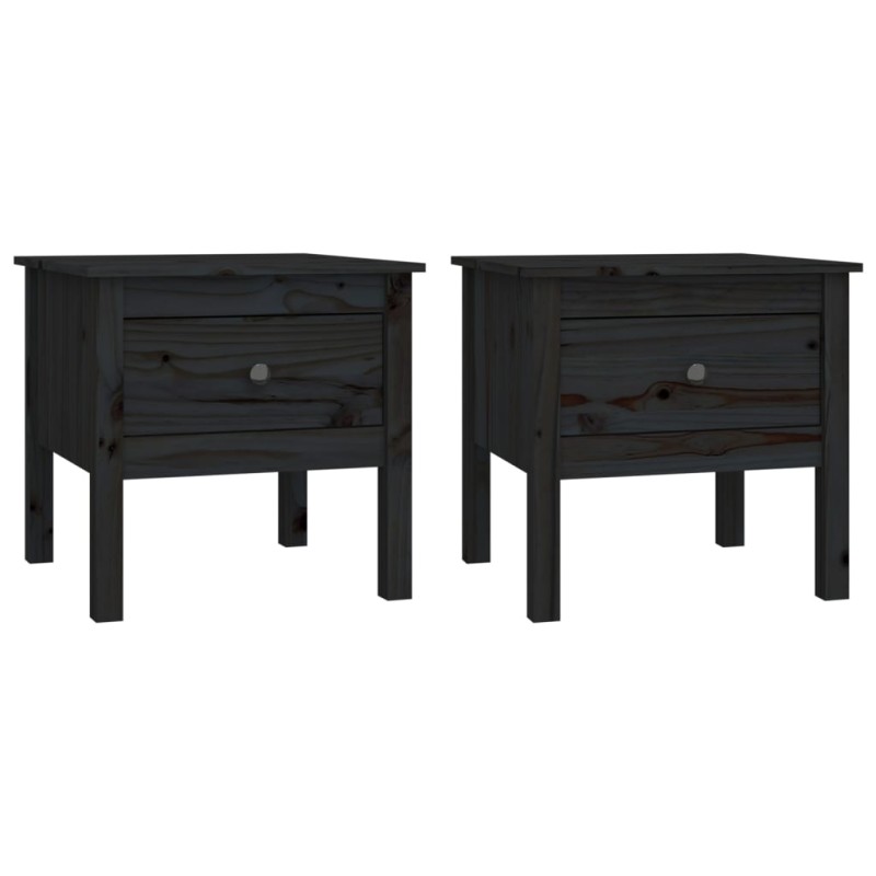 vidaXL Βοηθητικά Τραπέζια 2 τεμ. Μαύρος 50x50x49 εκ. Μασίφ Ξύλο Πεύκου
