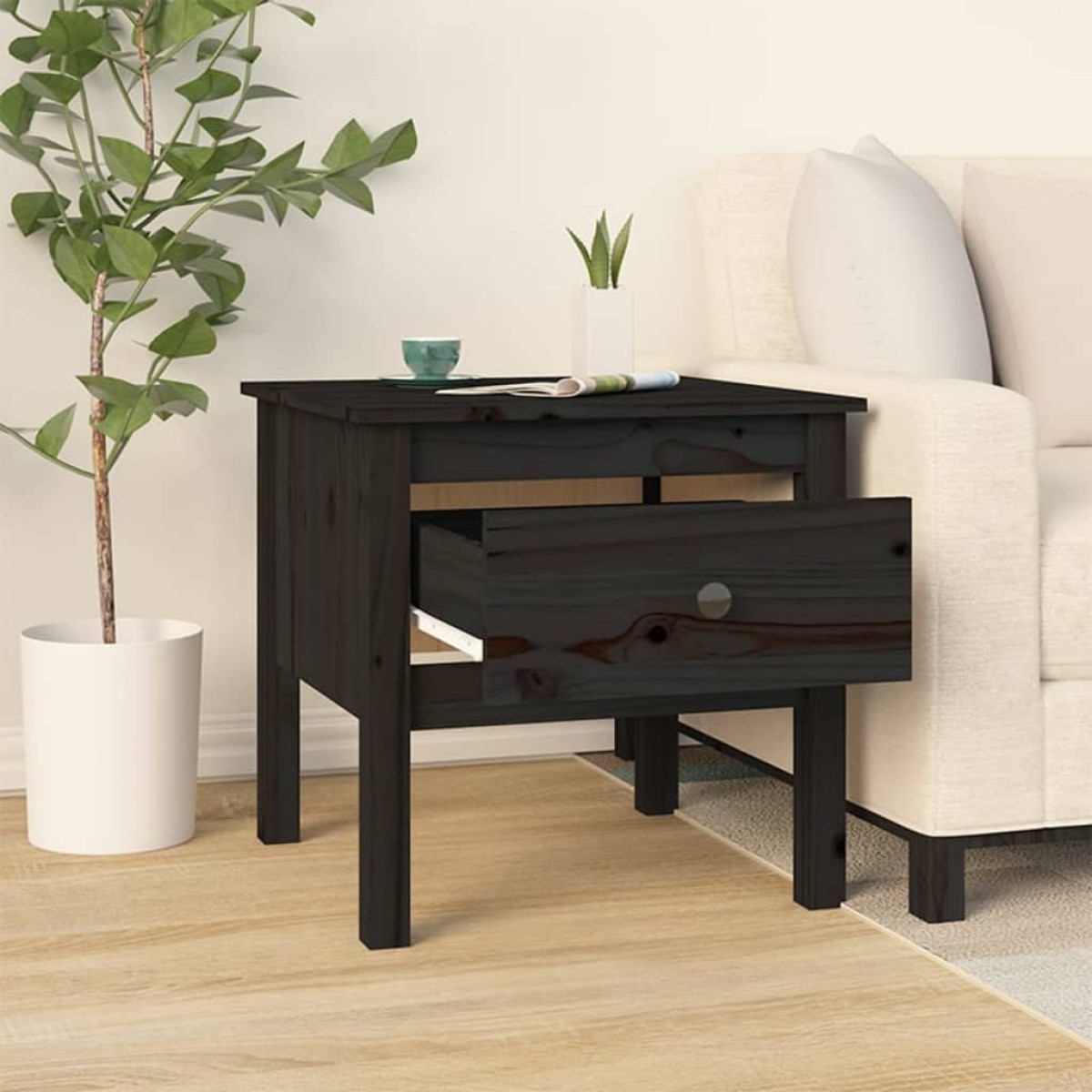 vidaXL Βοηθητικά Τραπέζια 2 τεμ. Μαύρος 50x50x49 εκ. Μασίφ Ξύλο Πεύκου