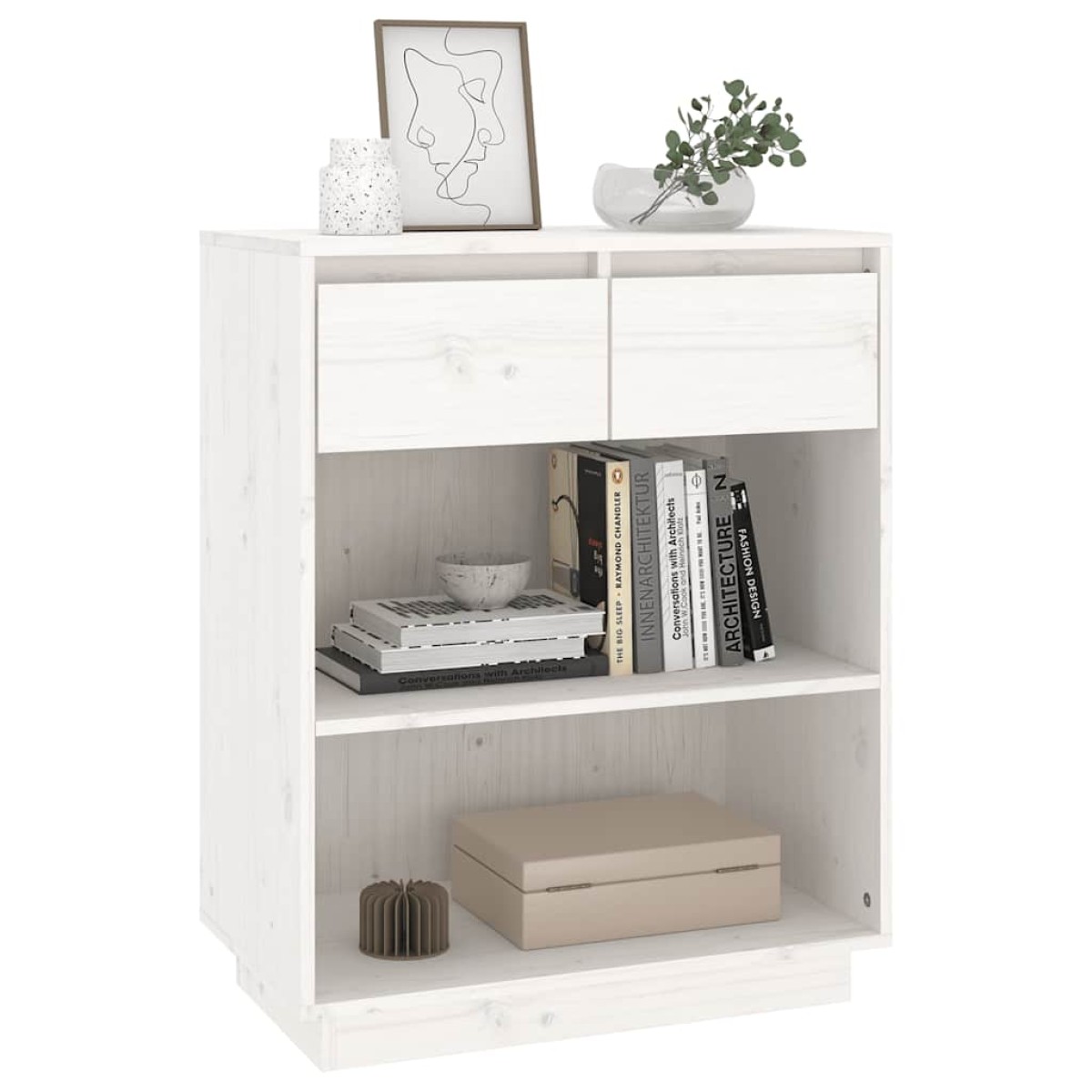 vidaXL Ντουλάπι Κονσόλα Λευκό 60 x 34 x 75 εκ. από Μασίφ Ξύλο Πεύκου