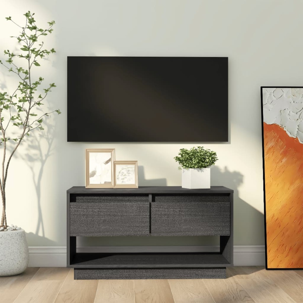 vidaXL Έπιπλο Τηλεόρασης Γκρι 74 x 34 x 40 εκ. από Μασίφ Ξύλο Πεύκου