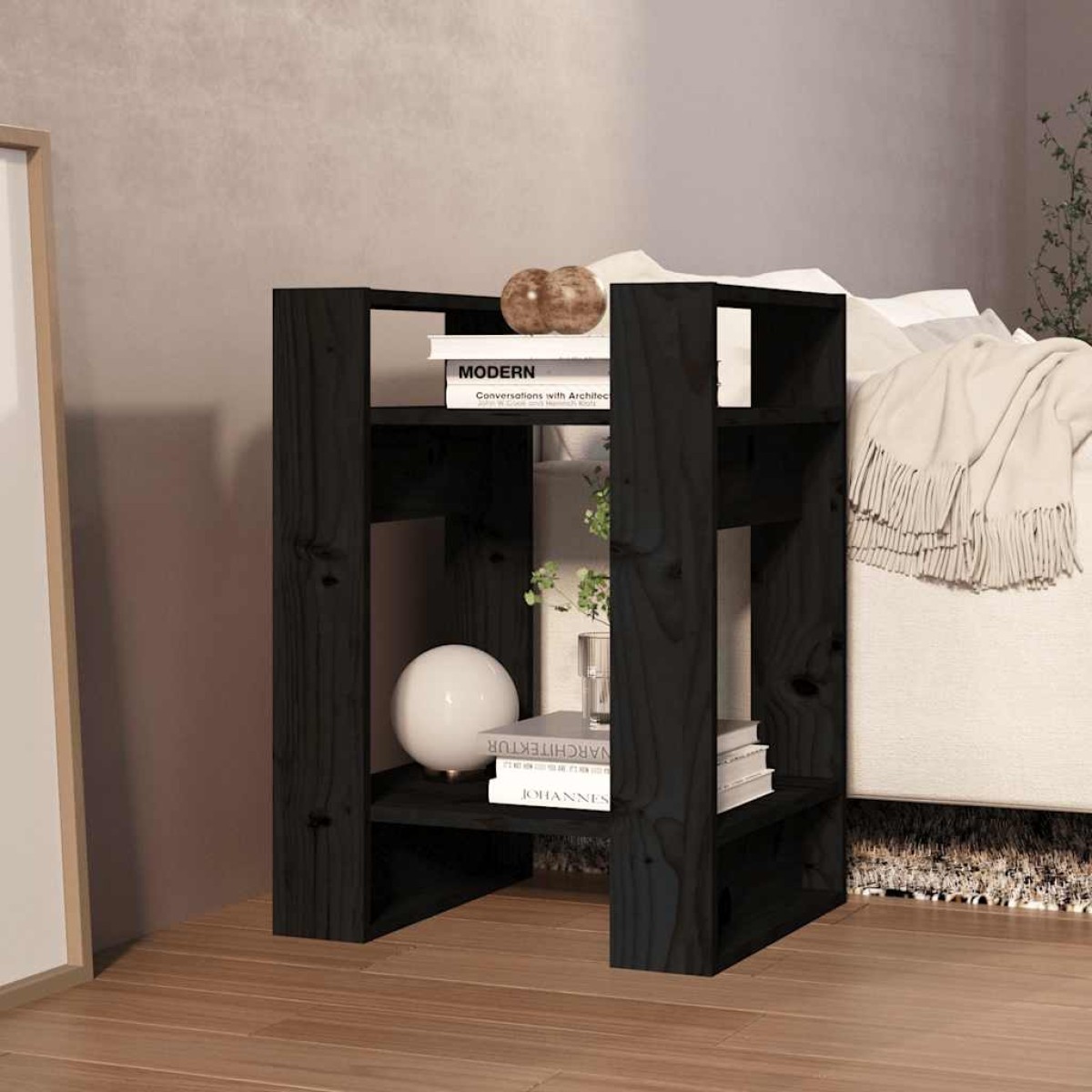 vidaXL Βιβλιοθήκη/Διαχωριστικό Χώρου Μαύρο 41x35x57 εκ. Μασίφ Πεύκο