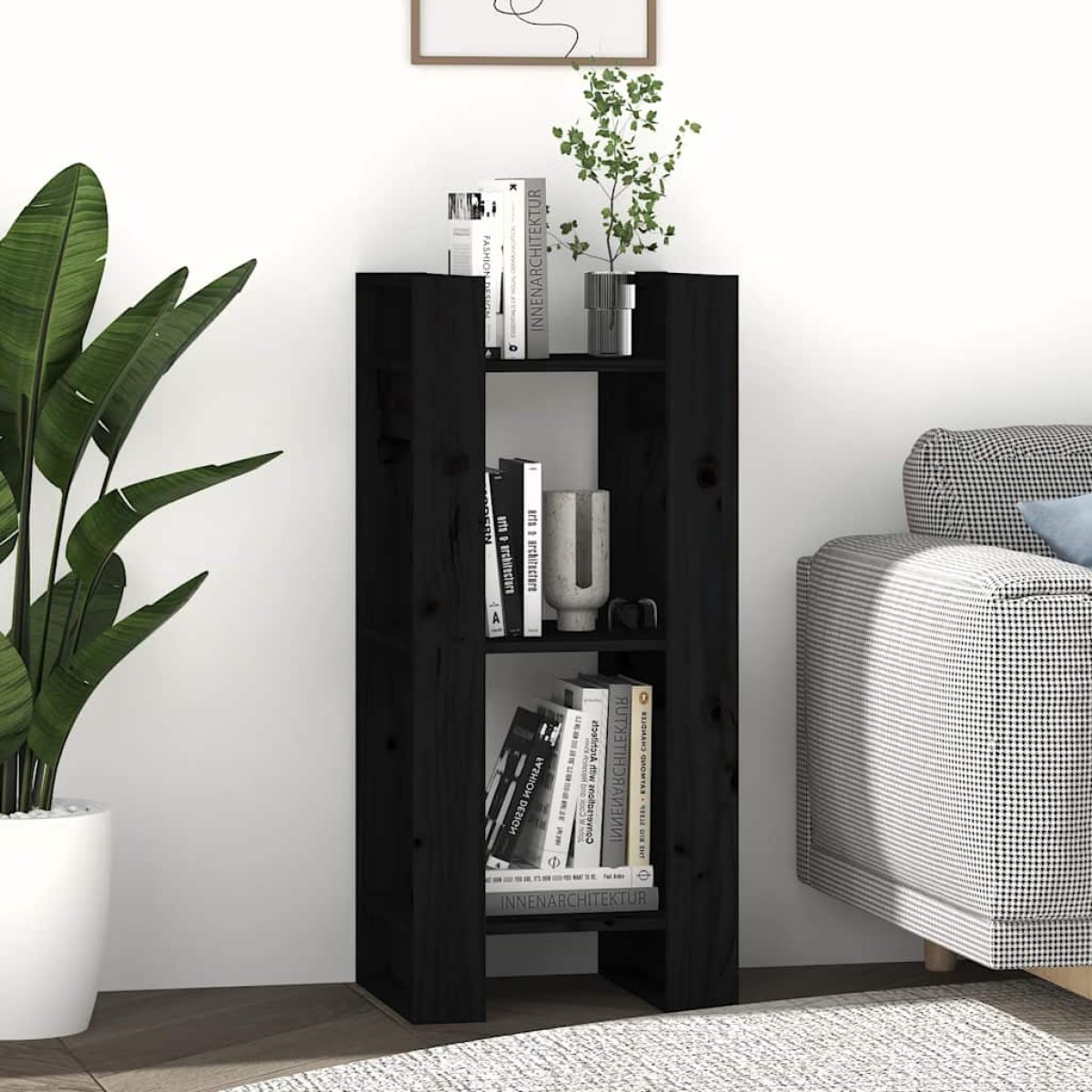 vidaXL Βιβλιοθήκη/Διαχωριστικό Χώρου Μαύρο 41x35x91 εκ. Μασίφ Πεύκο