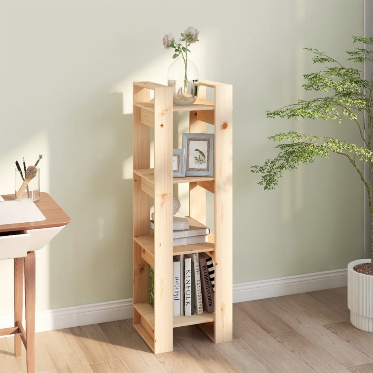 vidaXL Βιβλιοθήκη/Διαχωριστικό Χώρου 41x35x125 εκ. Μασίφ Ξύλο Πεύκου