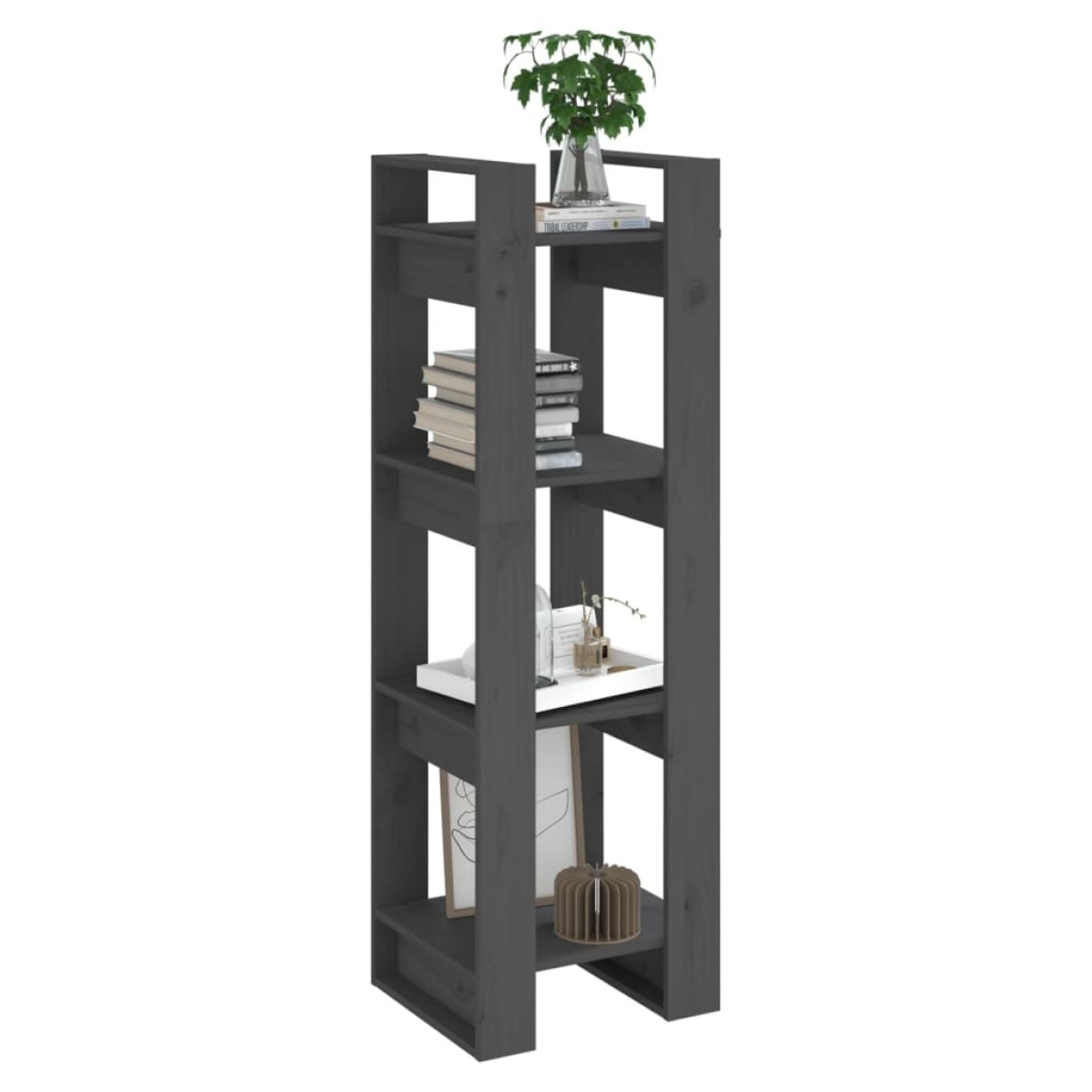 vidaXL Βιβλιοθήκη/Διαχωριστικό Χώρου Γκρι 41x35x125 εκ. Μασίφ Πεύκο
