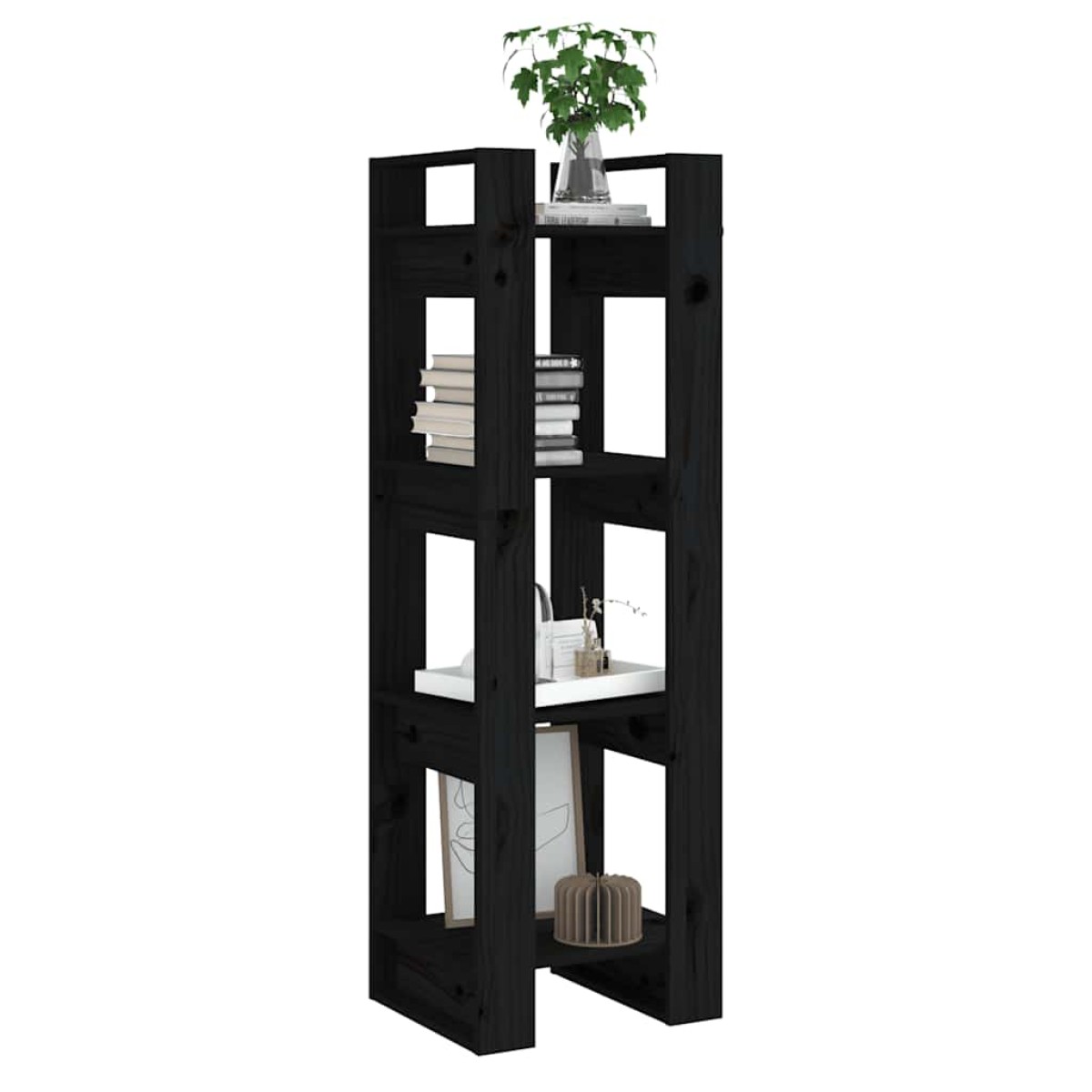 vidaXL Βιβλιοθήκη/Διαχωριστικό Χώρου Μαύρο 41x35x125 εκ. Μασίφ Πεύκο