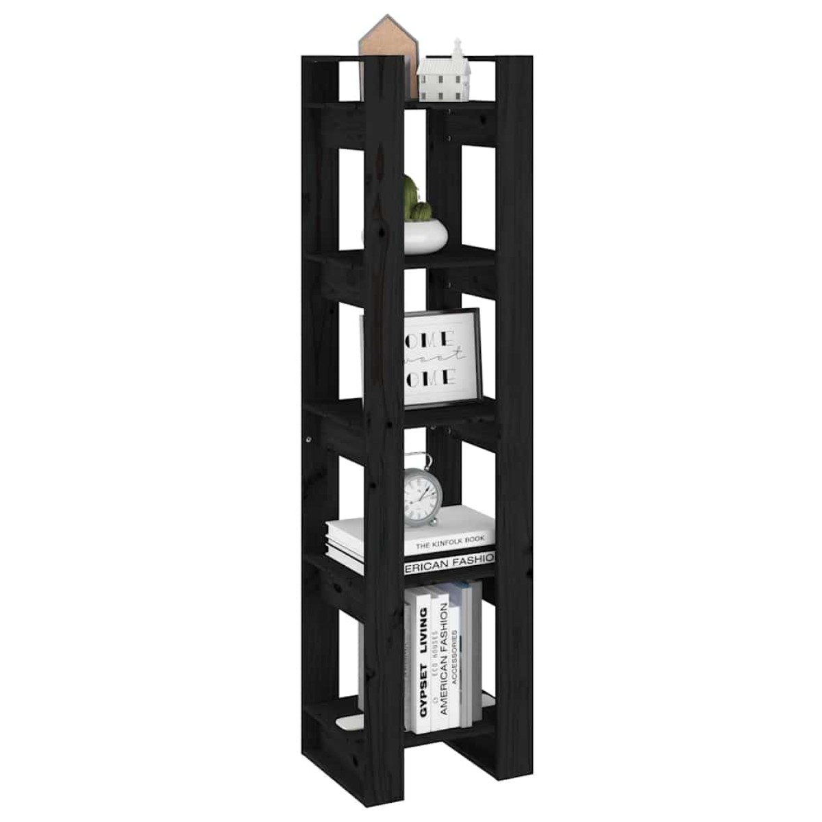 vidaXL Βιβλιοθήκη/Διαχωριστικό Χώρου Μαύρο 41x35x160 εκ. Μασίφ Πεύκο