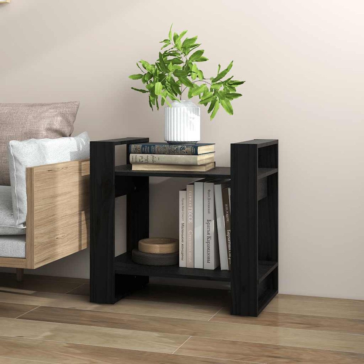 vidaXL Βιβλιοθήκη/Διαχωριστικό Χώρου Μαύρο 60x35x57 εκ. Μασίφ Πεύκο