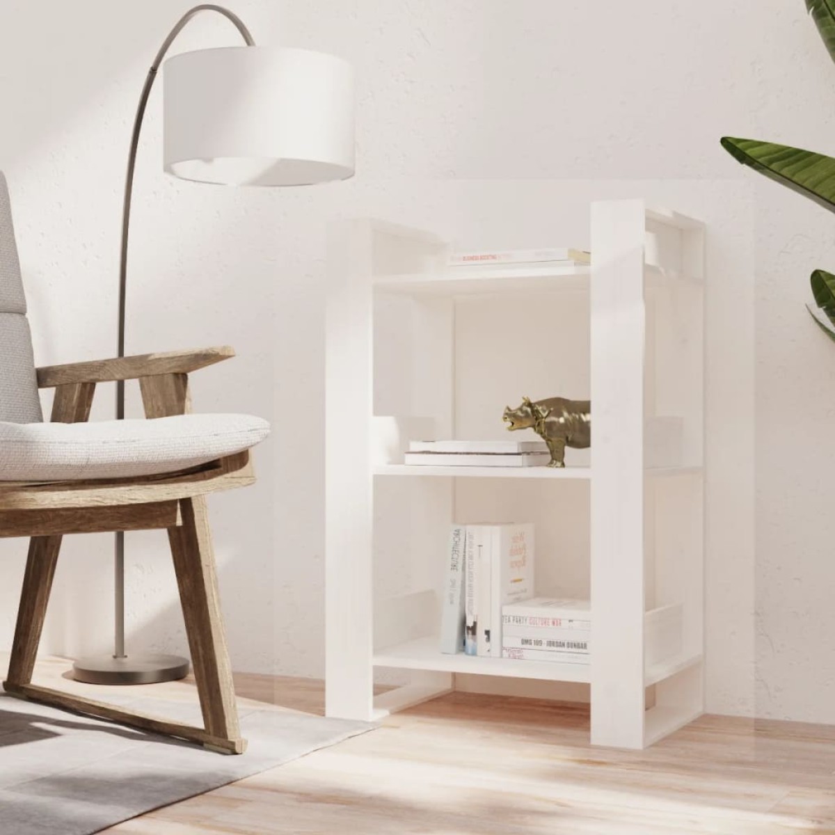 vidaXL Βιβλιοθήκη/Διαχωριστικό Χώρου Λευκό 60x35x91 εκ. Μασίφ Πεύκο
