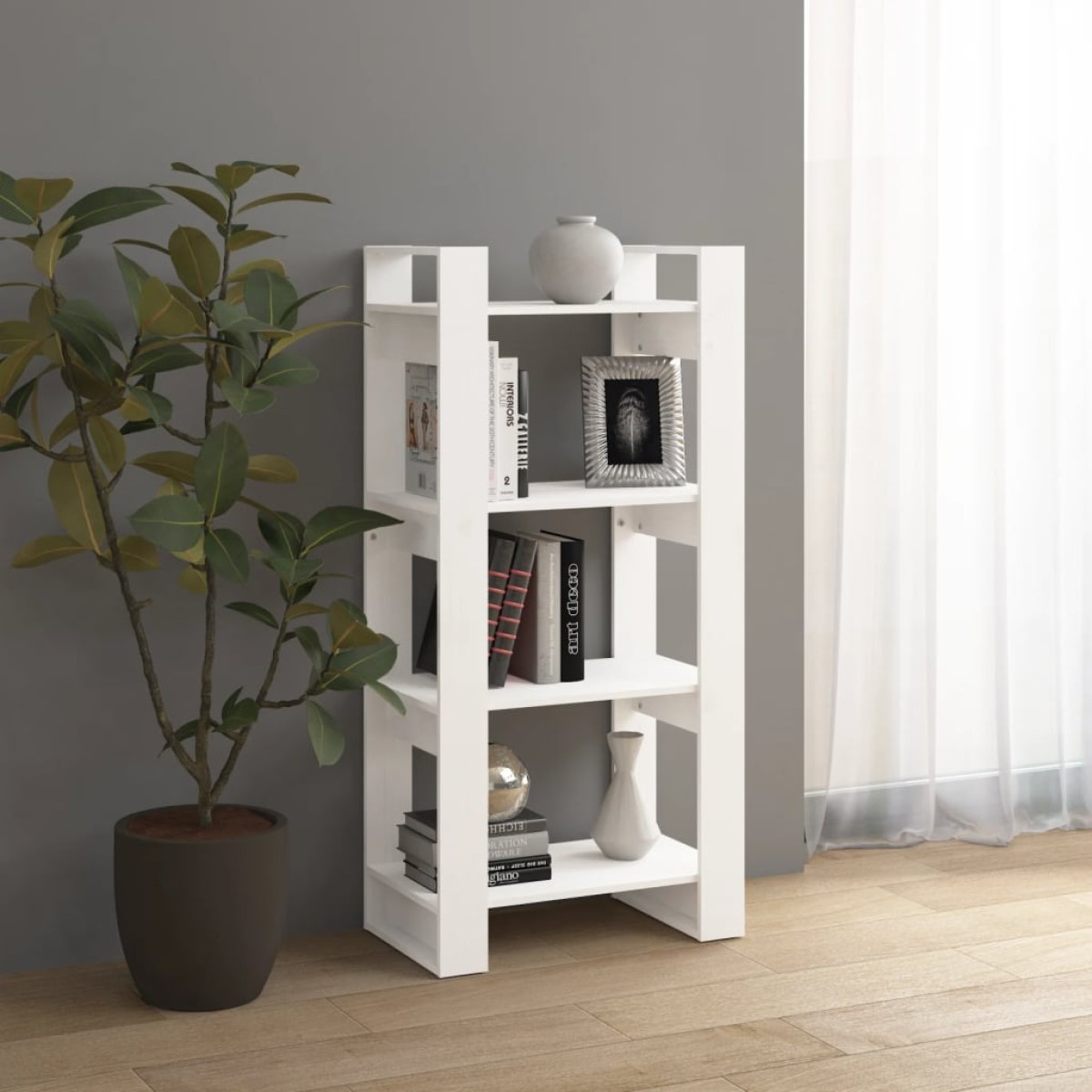 vidaXL Βιβλιοθήκη/Διαχωριστικό Χώρου Λευκό 60x35x125 εκ. Μασίφ Ξύλο