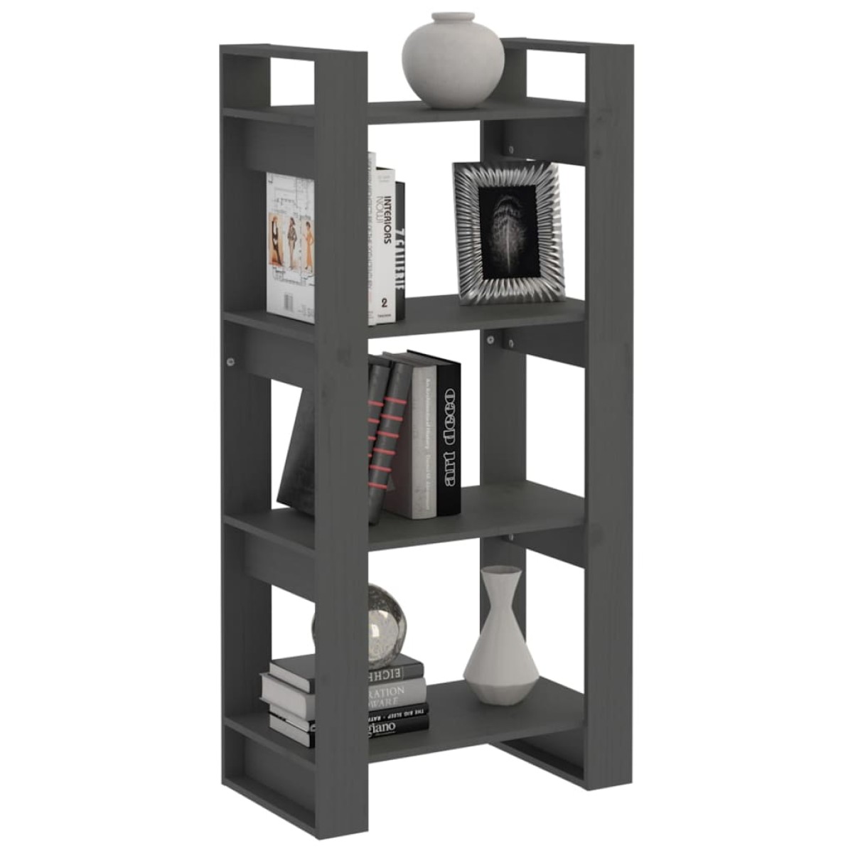 vidaXL Βιβλιοθήκη/Διαχωριστικό Χώρου Γκρι 60x35x125 εκ. Μασίφ Ξύλο