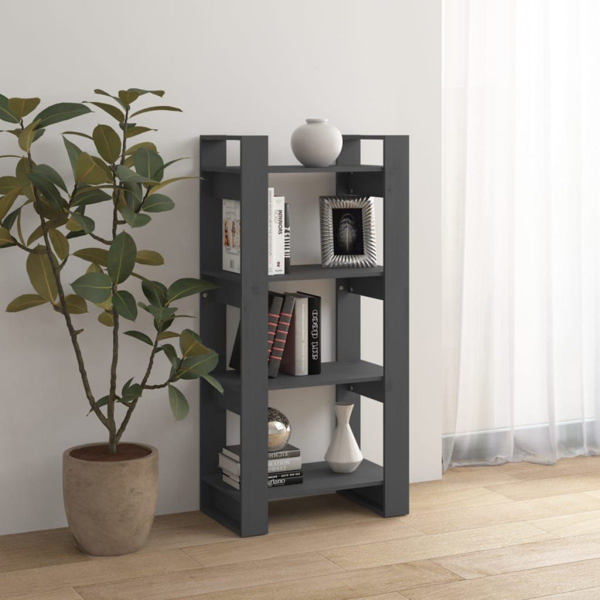 vidaXL Βιβλιοθήκη/Διαχωριστικό Χώρου Γκρι 60x35x125 εκ. Μασίφ Ξύλο