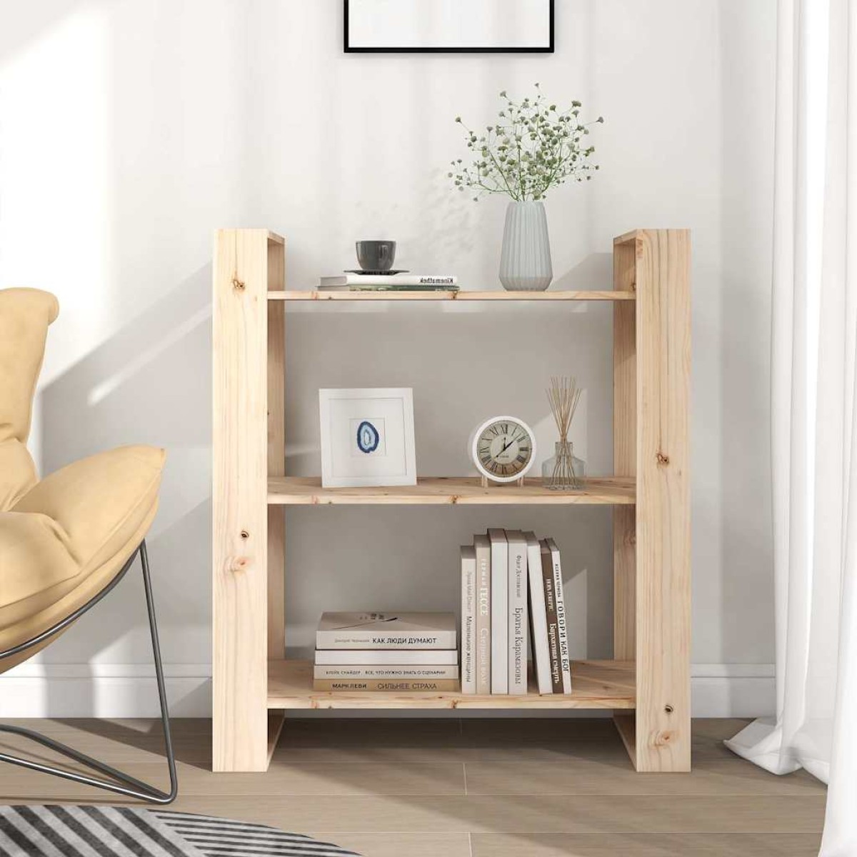 vidaXL Βιβλιοθήκη/Διαχωριστικό Χώρου 80x35x91 εκ. Μασίφ Ξύλο Πεύκου