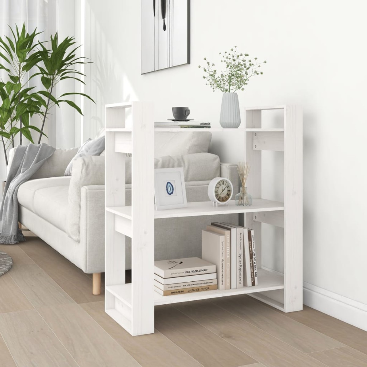 vidaXL Βιβλιοθήκη/Διαχωριστικό Χώρου Λευκό 80x35x91 εκ. Μασίφ Πεύκο
