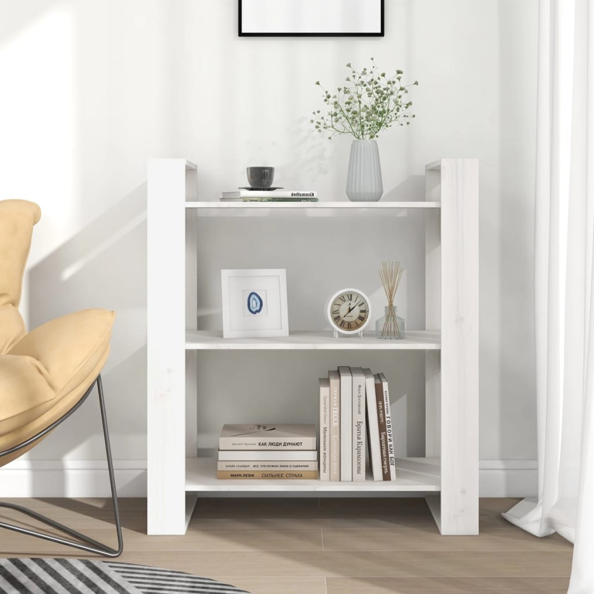 vidaXL Βιβλιοθήκη/Διαχωριστικό Χώρου Λευκό 80x35x91 εκ. Μασίφ Πεύκο