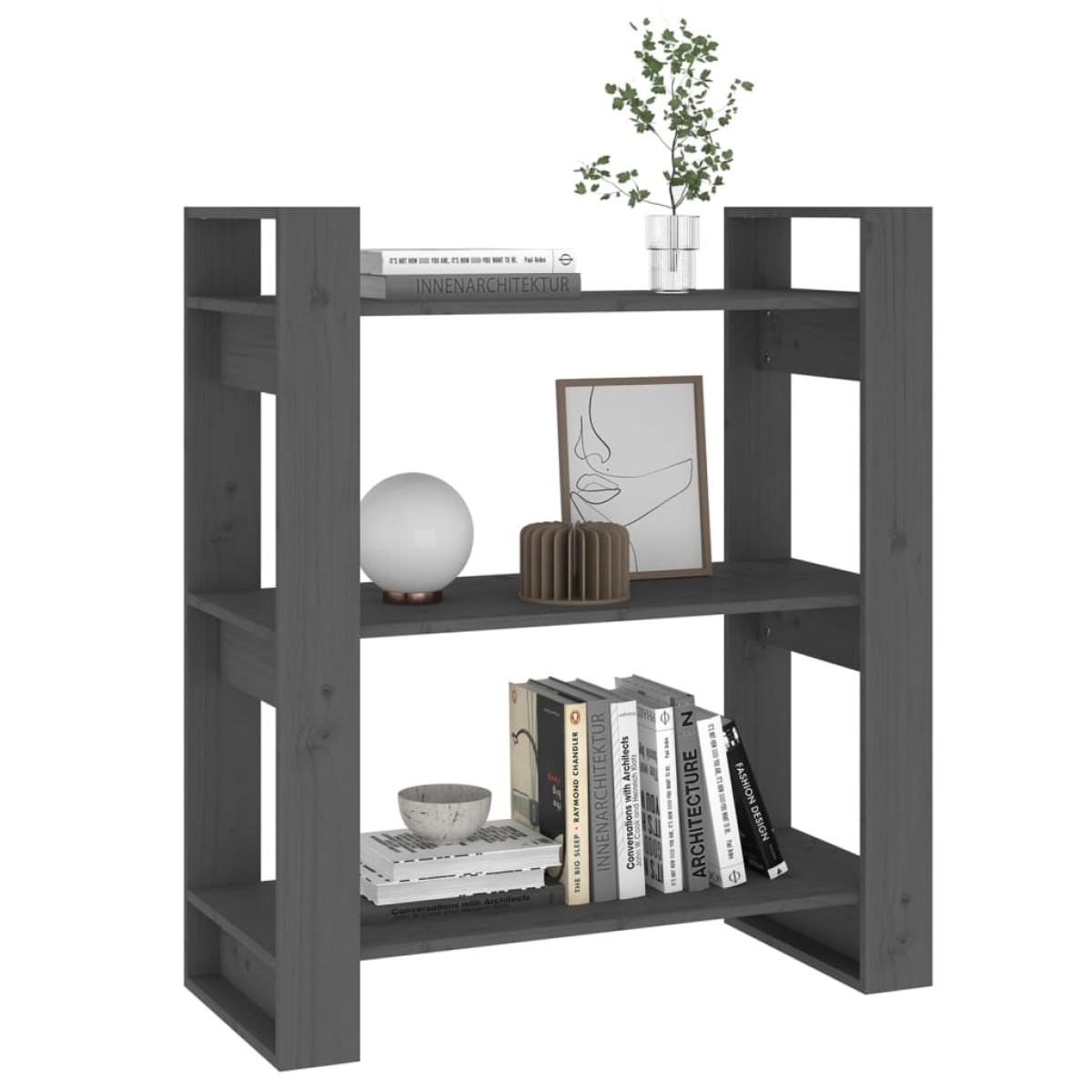 vidaXL Βιβλιοθήκη/Διαχωριστικό Χώρου Γκρι 80x35x91 εκ. Μασίφ Πεύκο