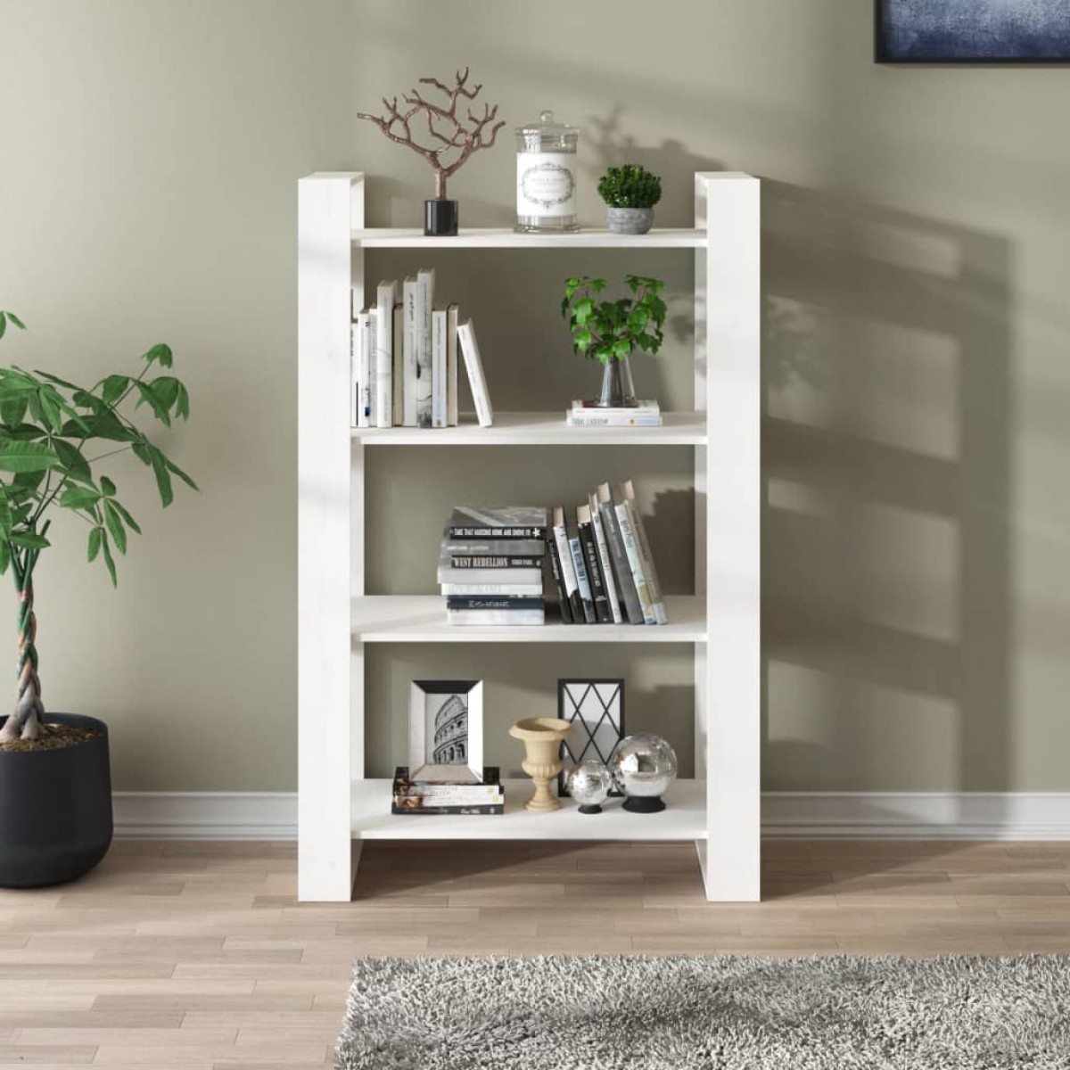 vidaXL Βιβλιοθήκη/Διαχωριστικό Χώρου Λευκό 80x35x125 εκ. Μασίφ Πεύκο