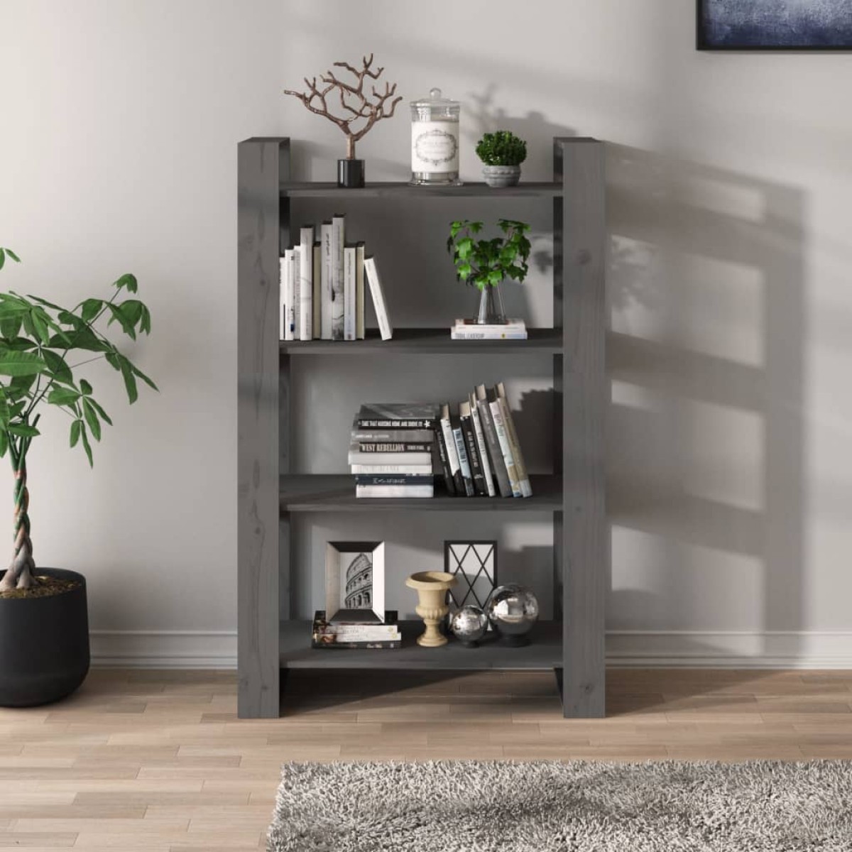 vidaXL Βιβλιοθήκη/Διαχωριστικό Χώρου Γκρι 80x35x125 εκ. Μασίφ Πεύκο