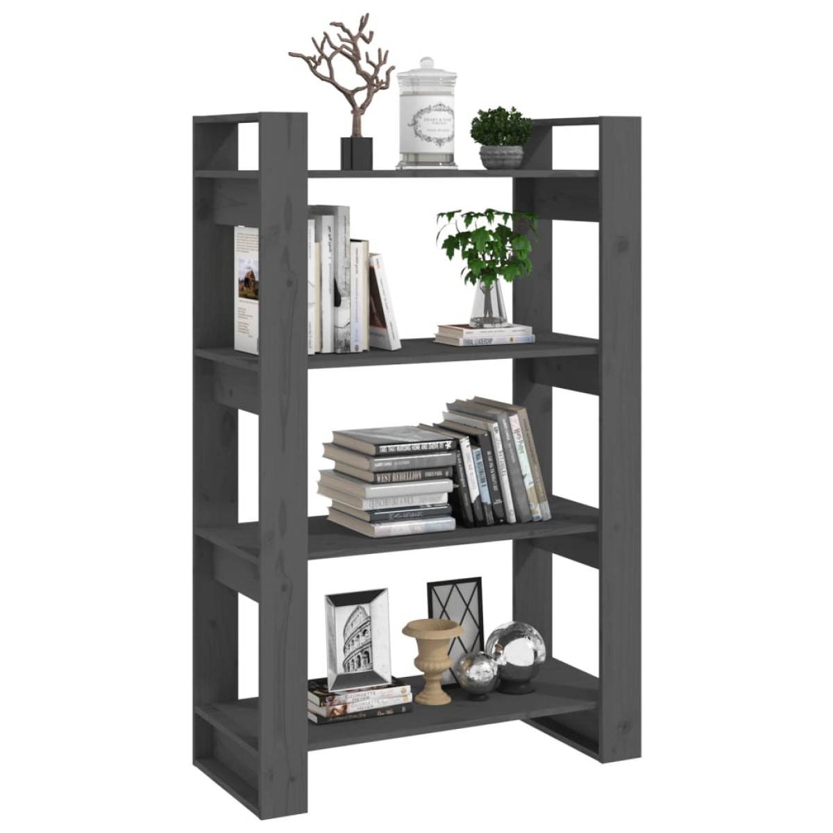 vidaXL Βιβλιοθήκη/Διαχωριστικό Χώρου Γκρι 80x35x125 εκ. Μασίφ Πεύκο