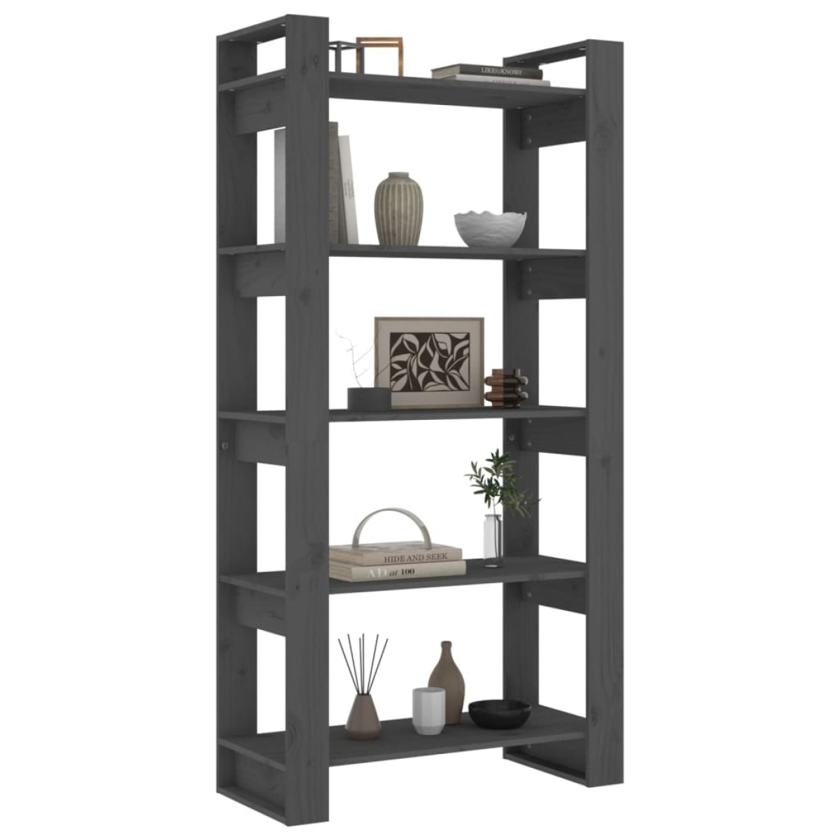 vidaXL Βιβλιοθήκη/Διαχωριστικό Χώρου Γκρι 80x35x160 εκ. Μασίφ Ξύλο