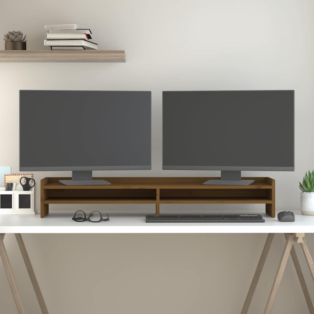 vidaXL Βάση Οθόνης Καφέ Μελί 100 x 24 x 16 εκ. από Μασίφ Ξύλο Πεύκου
