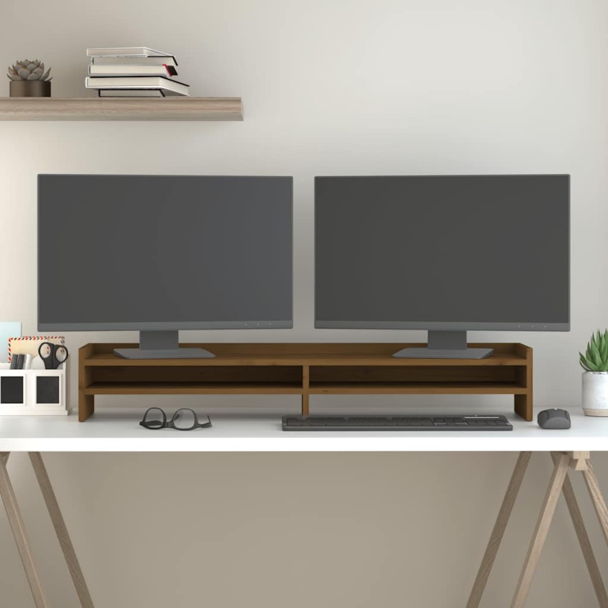 vidaXL Βάση Οθόνης Καφέ Μελί 100 x 24 x 16 εκ. από Μασίφ Ξύλο Πεύκου