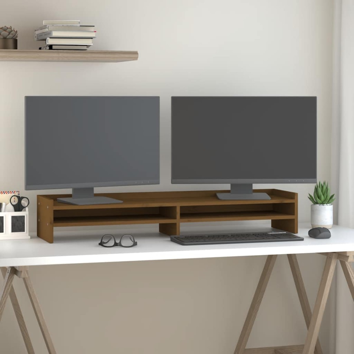 vidaXL Βάση Οθόνης Καφέ Μελί 100 x 24 x 16 εκ. από Μασίφ Ξύλο Πεύκου