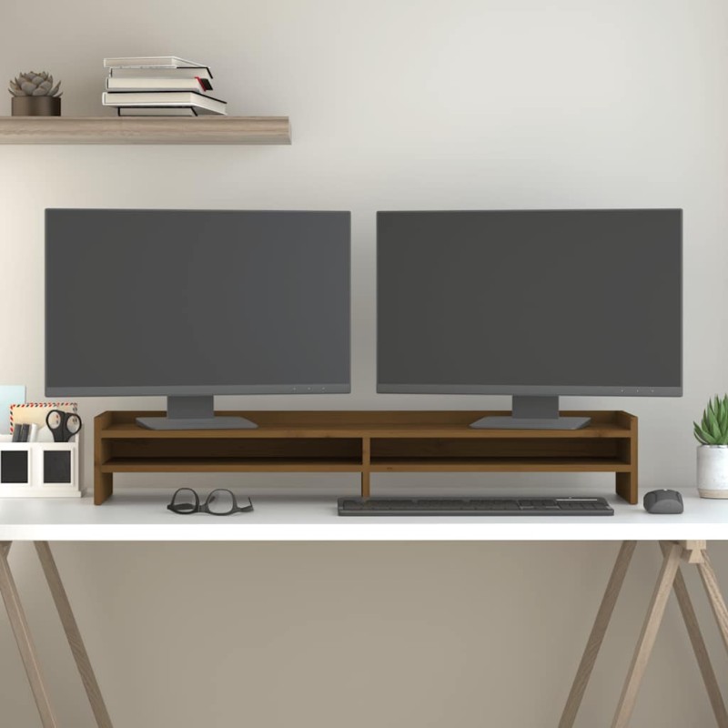 vidaXL Βάση Οθόνης Καφέ Μελί 100 x 24 x 16 εκ. από Μασίφ Ξύλο Πεύκου