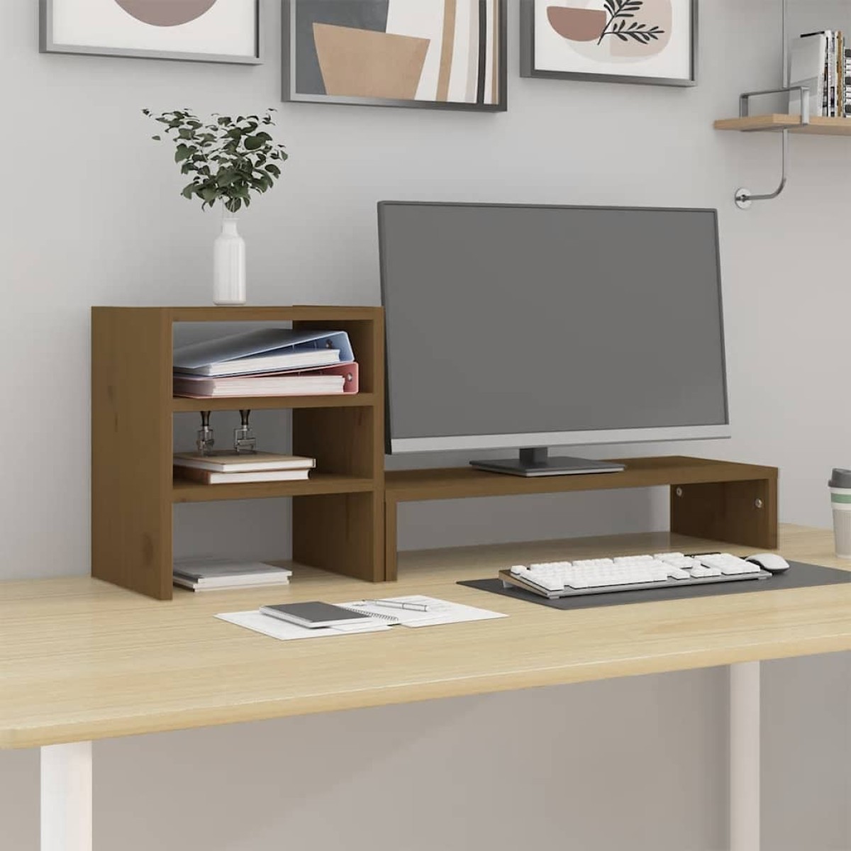 vidaXL Βάση Οθόνης Καφέ 81x20x30 εκ. από Μασίφ Ξύλο Πεύκου