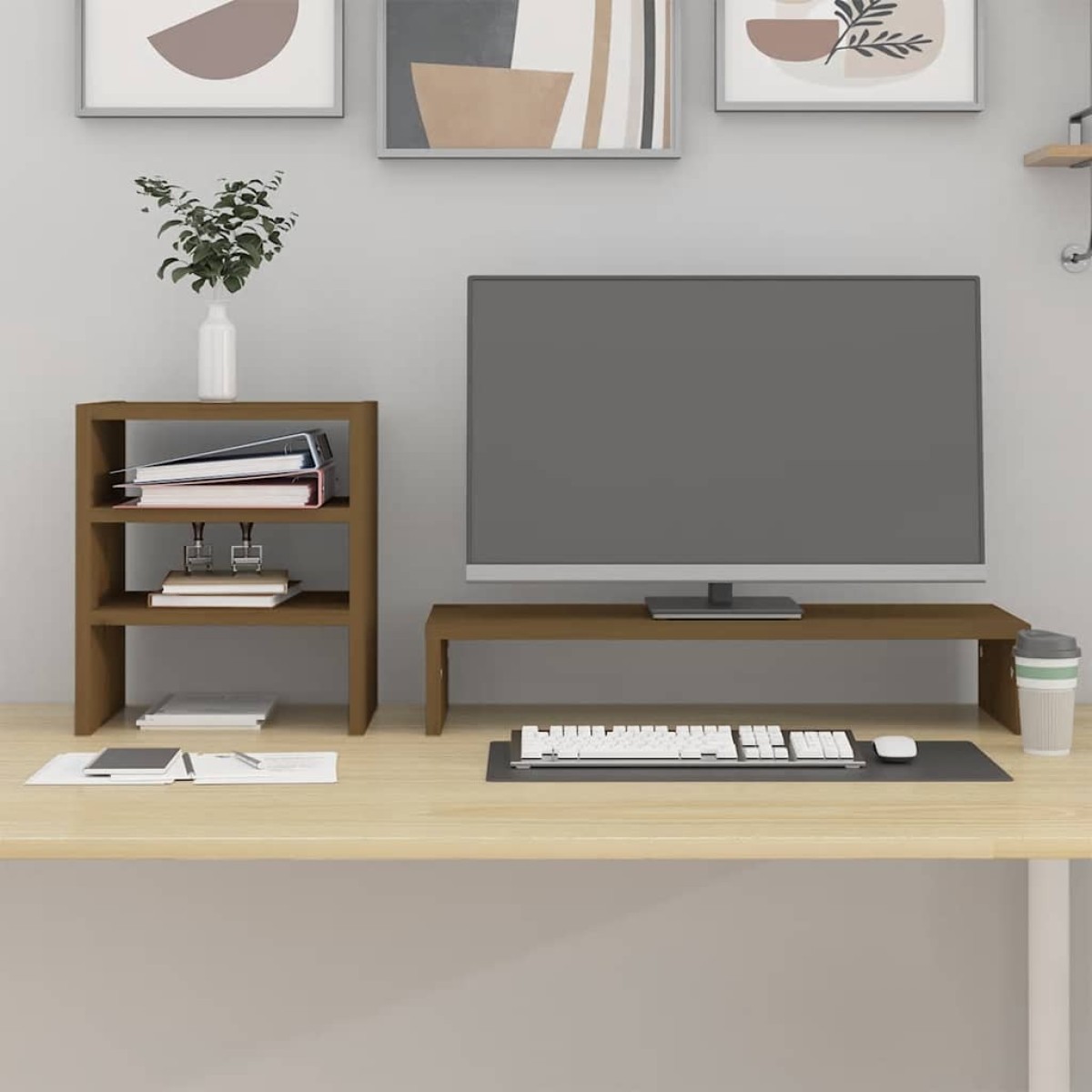 vidaXL Βάση Οθόνης Καφέ 81x20x30 εκ. από Μασίφ Ξύλο Πεύκου