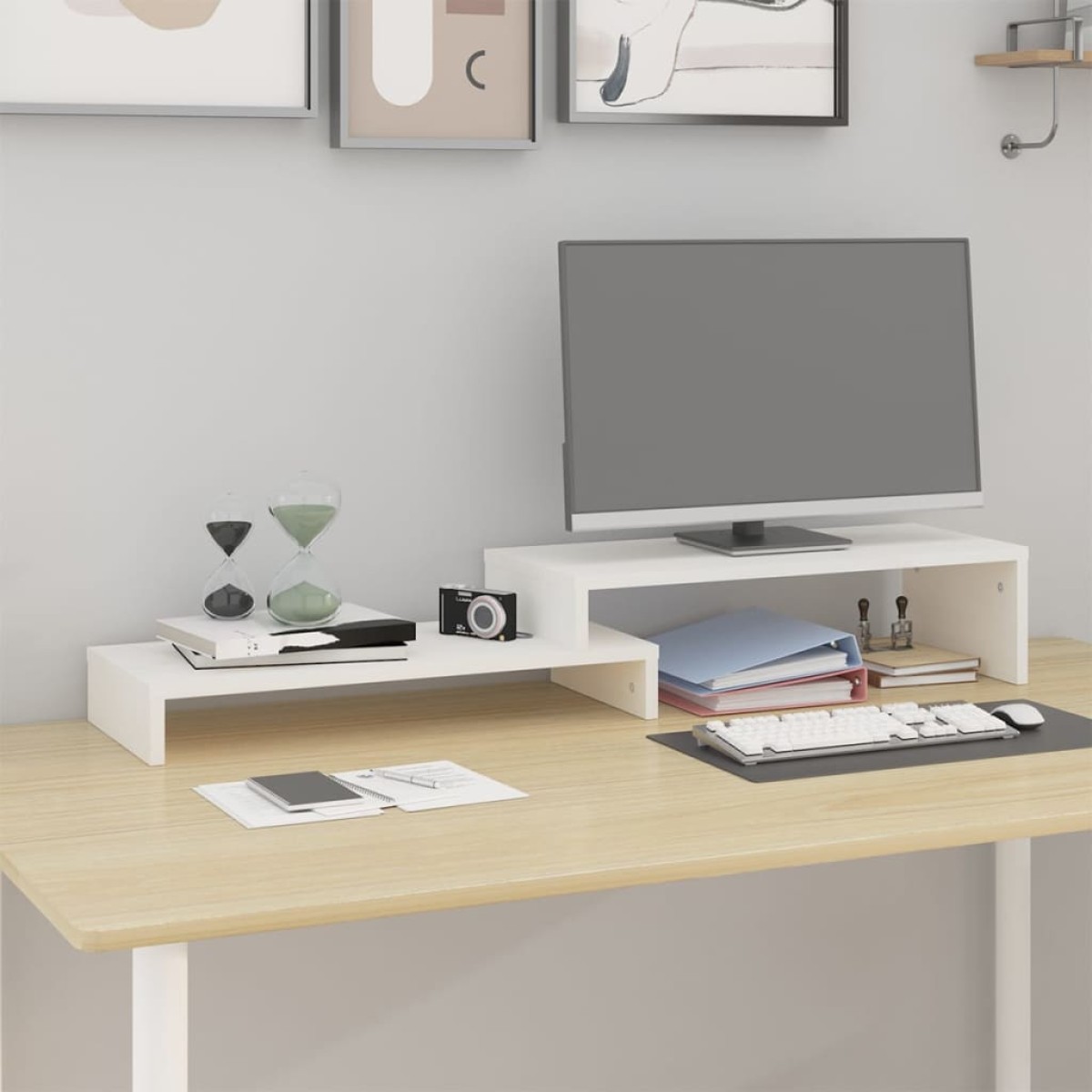 vidaXL Βάση Οθόνης Λευκή (52-101)x22x14 εκ. από Μασίφ Ξύλο Πεύκου