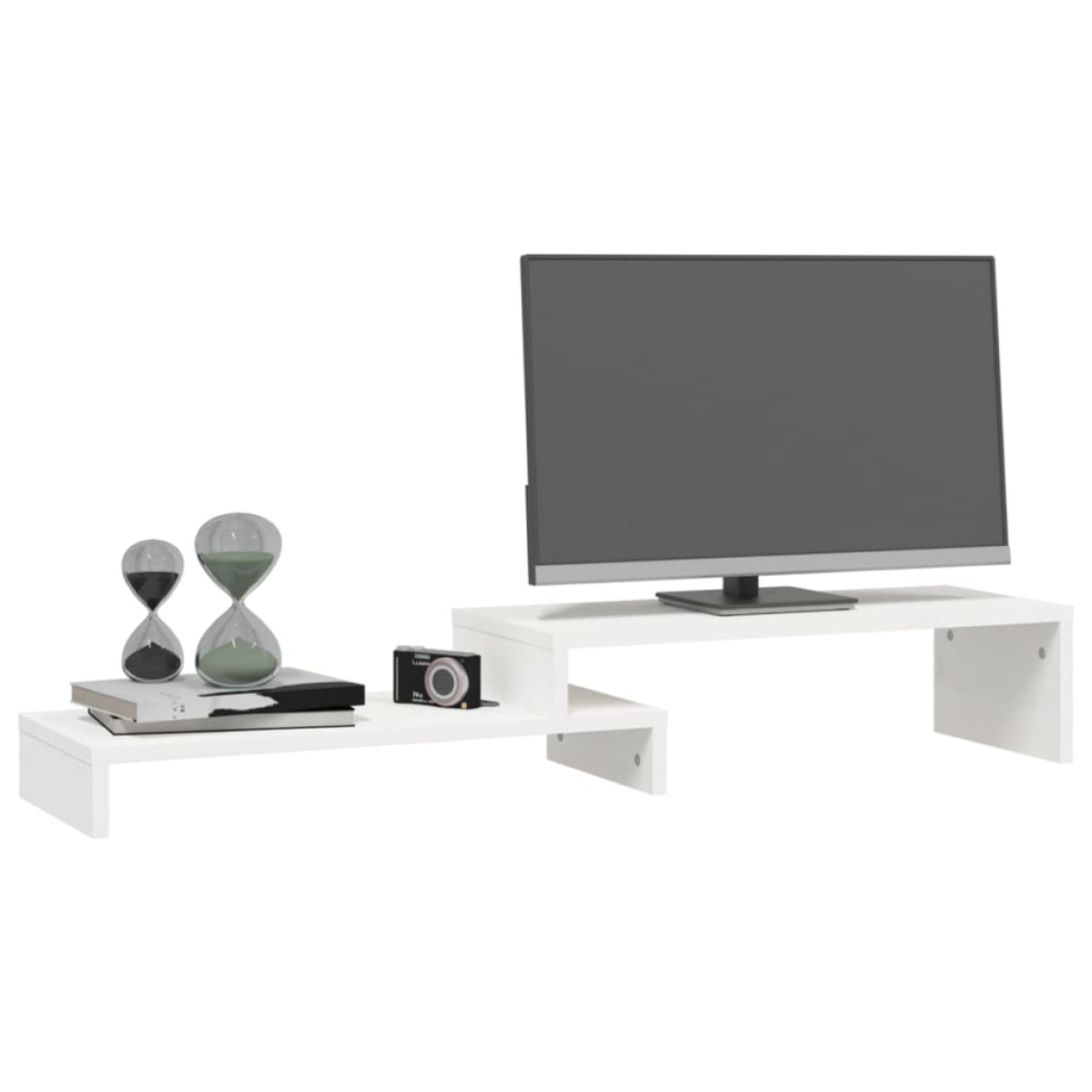 vidaXL Βάση Οθόνης Λευκή (52-101)x22x14 εκ. από Μασίφ Ξύλο Πεύκου