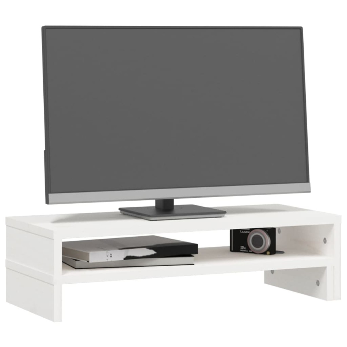 vidaXL Βάση Οθόνης Λευκή (52-101)x22x14 εκ. από Μασίφ Ξύλο Πεύκου