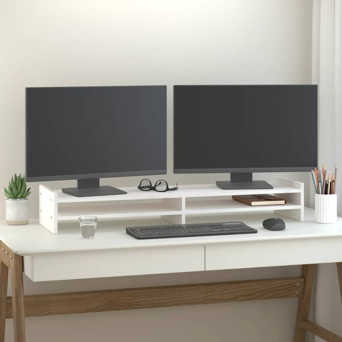 vidaXL Βάση Οθόνης Λευκή 100x27x15 εκ. από Μασίφ Ξύλο Πεύκου