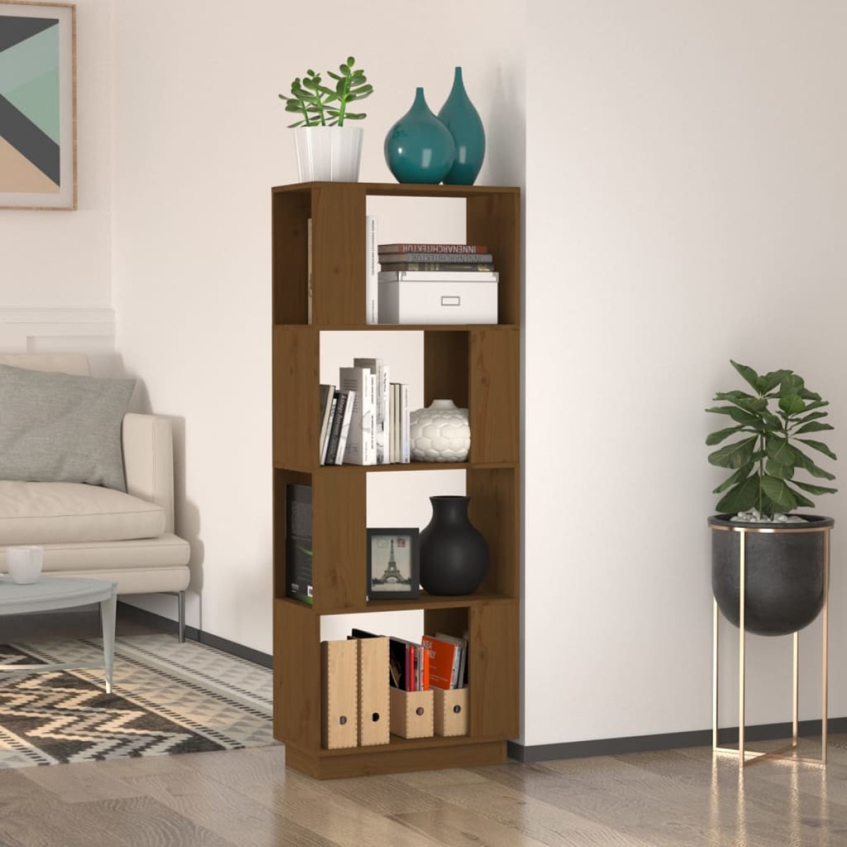 vidaXL Βιβλιοθήκη/Διαχωριστικό Χώρου Μελί 51x25x132 εκ. Μασίφ Πεύκο