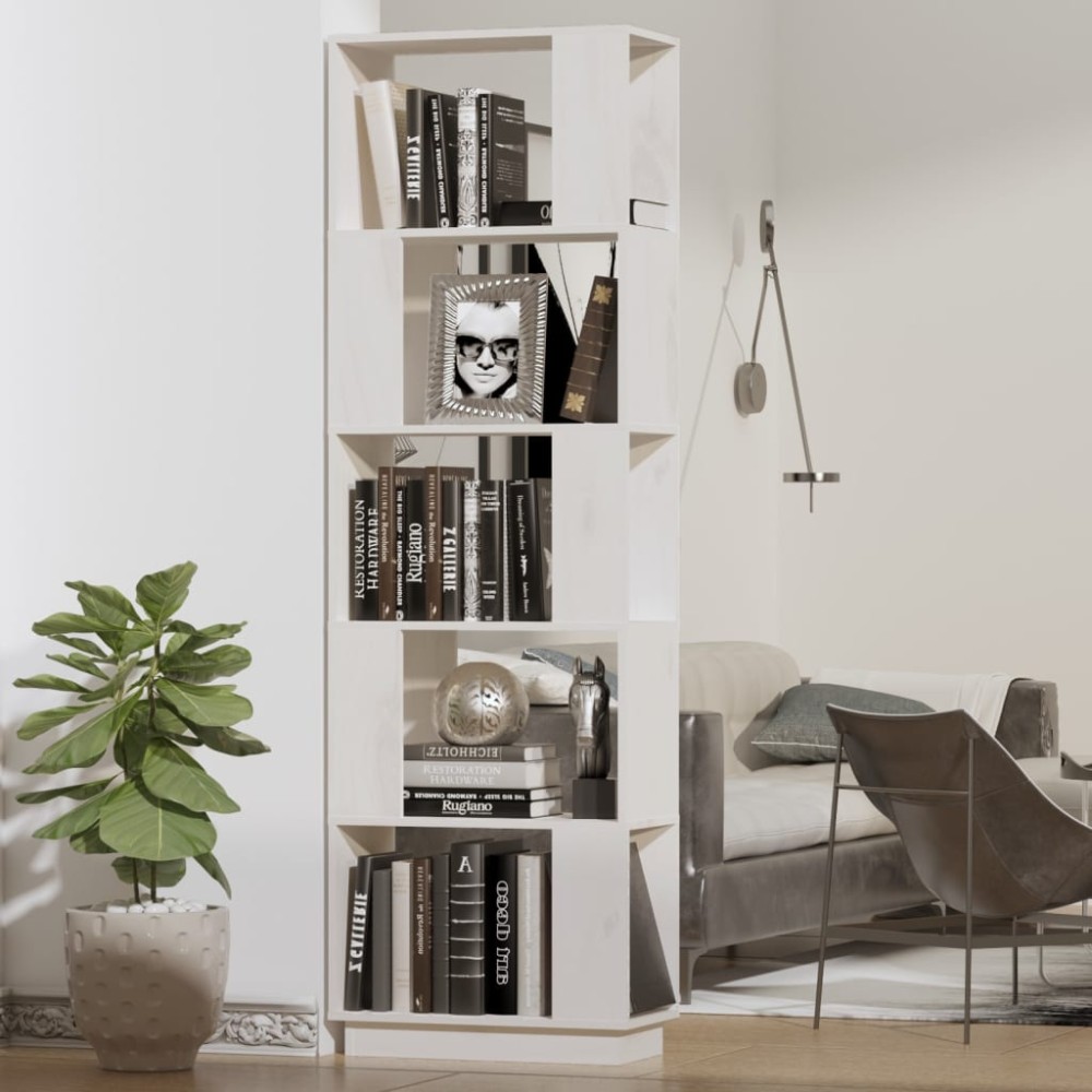 vidaXL Βιβλιοθήκη/Διαχωριστικό Χώρου Λευκό 51x25x163,5 εκ. Μασίφ Πεύκο