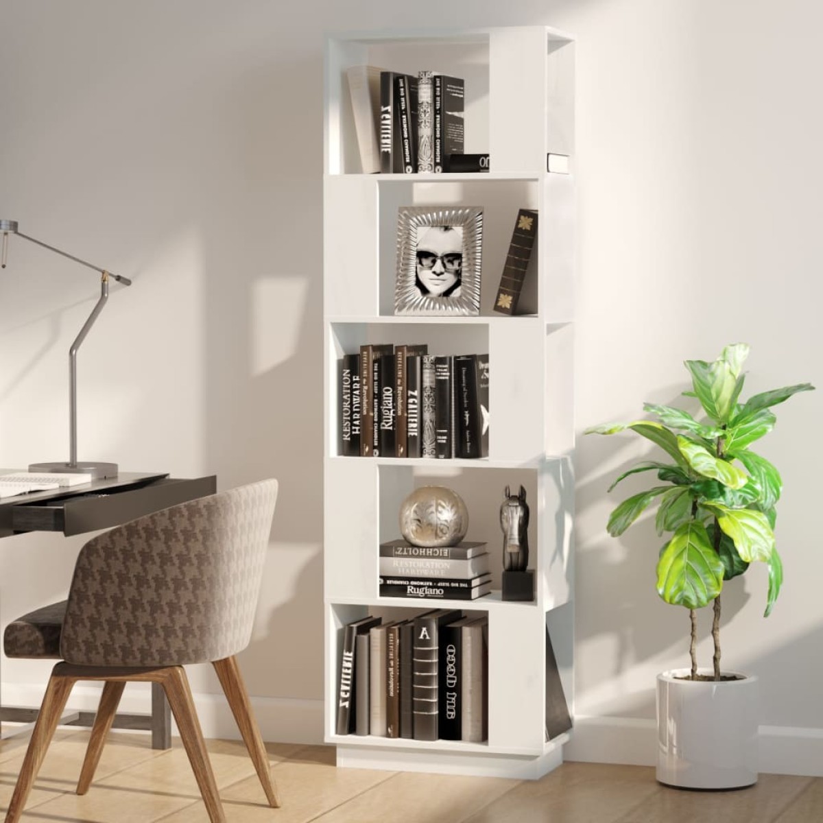 vidaXL Βιβλιοθήκη/Διαχωριστικό Χώρου Λευκό 51x25x163,5 εκ. Μασίφ Πεύκο