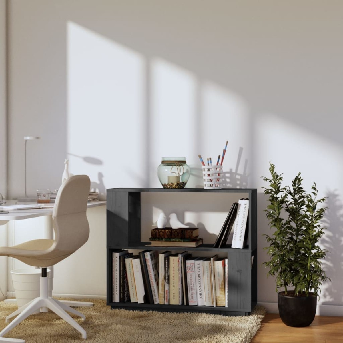 vidaXL Βιβλιοθήκη/Διαχωριστικό Χώρου Γκρι 80x25x70 εκ. Μασίφ Πεύκο